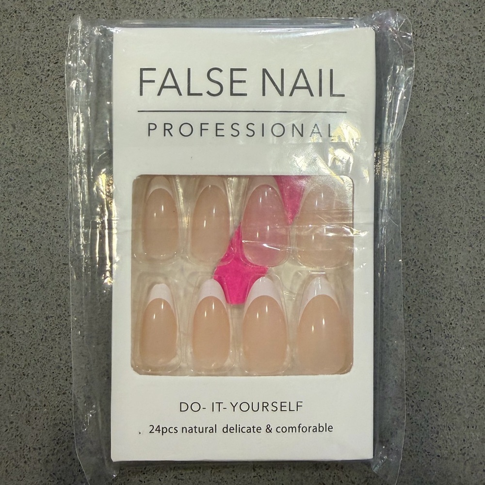 Nude French Tip Press On Nails Almond Oval 24pc Natural DIY Manicure Set
